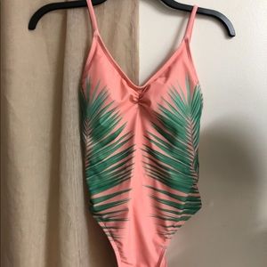 Xhilaration coral and palm leaf bathing suit
